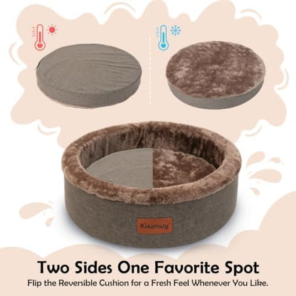 Calming Round Cat & Dog Bed for Kittens, Soft Memory Foam Cat Bed