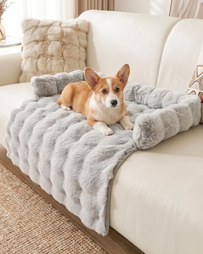 Calming Dog Bed/Mat for Couch,Faux Rabbit Fur Pet Sofa Furniture Protector