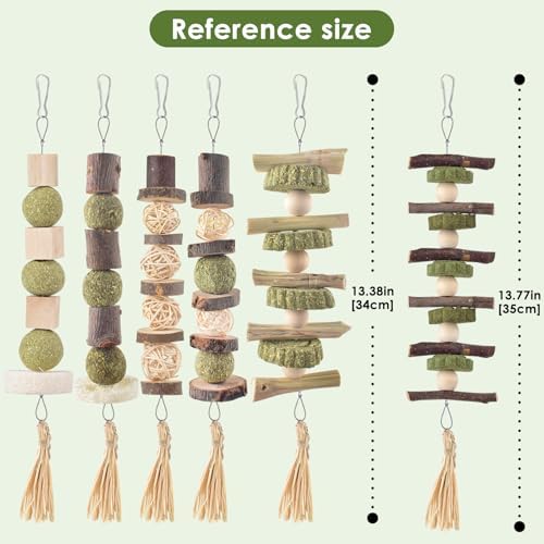 Bissap 6PCS Bunny Chew Toys, Natural Hanging Molar Treats for Small Pets