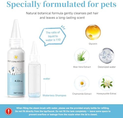 Pet Steam Brush for Dog, cat brushes for indoor cats - 1 Waterless Shampoo
