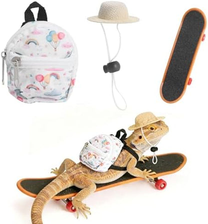 Bearded Dragon Clothes Lizard Toy - Mini hat,Skateboard,Backpack Gifts for Reptiles Pet - Cute Bearded Dragon Costume Accessories for Lizard Iguana Reptiles Small Animals (White Whale)