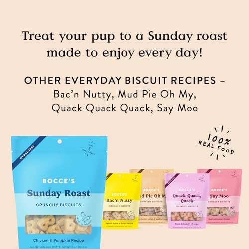Bocce's Bakery Sunday Roast Flavor Crunchy Biscuits Dog Treats, 5 oz