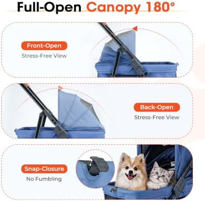 Foldable Pet Stroller Small Dogs Cats Up to 70 lb All-Terrain, Blue