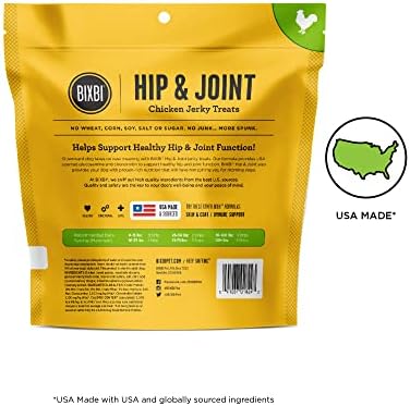 BIXBI Hip & Joint Support Chicken Jerky Dog Treats, 12 oz - USA Made Grain Free Dog Treats - Glucosamine, Chondroitin for Dogs - High in Protein, Antioxidant Rich, Whole Food Nutrition, No Fillers