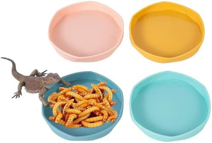 COMSUN 4 Pack Small Reptile Food Dish Bowl, Plastic Worm Water Dish Plate