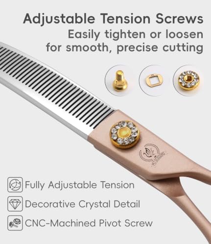 Professional Curved Thinner Dog Grooming Scissors 7.0'' Rose Gold Thinning Shears Extremely Sharp Blades 440C Stainless Steel Thinning Shears Durable Smooth Fine Cut for Dogs and Cats.