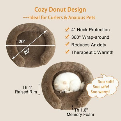 Calming Dog & Cat Beds with Orthopedic Egg-Crate Foam Raised Rim, Soft Fluffy Faux Fur Pet Bed for Small Medium Dogs, Anxiety Relief Spine Support, Machine Washable Cover (Round, Coffee 20")