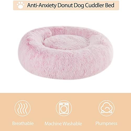 WNPETHOME Medium Pink Round Calming Dog Bed Cat Bed for Comfy Sleep