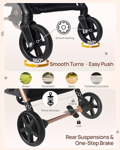 RIDYEE Foldable Dog Stroller for Small & Medium Dogs & Cats up to 33 lb