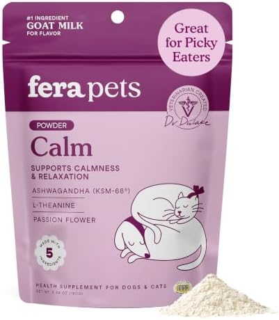 Fera Pets Dog & Cat Calming Supplement - Goat Milk Powder Topper, 60 TSP