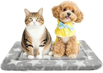 Dog Bed Mat – Soft & Comfortable Dog Kennel Pad for Crate – Durable Crate Bed & Mat for Dogs & Cats – Ideal for Crate, Kennel, and Home Use (Big&Little Stars Grey, S(24"*18"*1.5"))