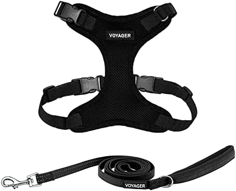 Best Pet Supplies Voyager Step-in Lock Pet Harness w Reflective Pet Leash Combo Set with Neoprene Handle 5ft - Supports Small, Medium and Large Breed Puppies/Cats - Black Set, L
