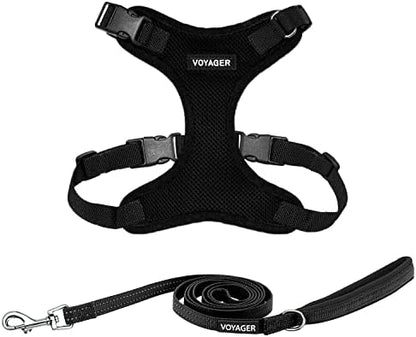Best Pet Supplies Voyager Step-in Lock Pet Harness w Reflective Pet Leash Combo Set with Neoprene Handle 5ft - Supports Small, Medium and Large Breed Puppies/Cats - Black Set, L