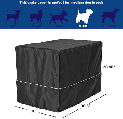MidWest Homes for Pets Medium Dog Crate Cover, Black Polyester Privacy Kennel Cover Fits Most 30-inch Crates, Machine Washable, Reduces Barking & Chewing