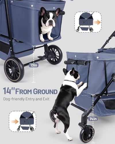 Dog Stroller for Medium & Large Dogs Up to 66 lbs, Pet Stroller for 2 Small Dogs with Adjustable Handle & Canopy, Sun Shades, Storage Organizer, Foldable & Ventilated,Navy Blue