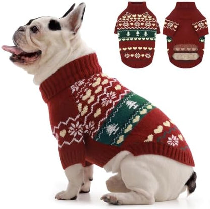 IECOii Small Dog Christmas Sweater, Dog Turtleneck Knit for Holiday, M