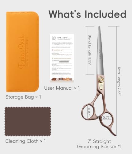 7'' Dog Straight Scissors for Grooming 440C Stainless Steel Rose Gold Professional Pet Trimming Scissors Sharp Blades Cutting for Dogs and Cats Shears