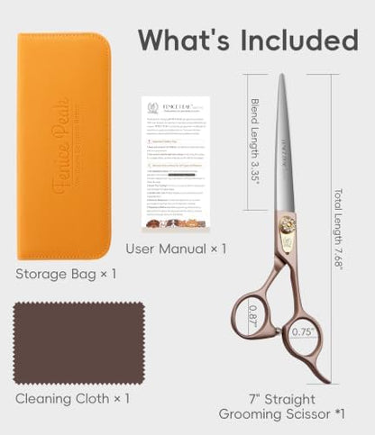 7'' Dog Straight Scissors for Grooming 440C Stainless Steel Rose Gold Professional Pet Trimming Scissors Sharp Blades Cutting for Dogs and Cats Shears