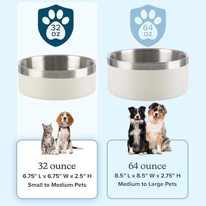 PETMAKER Stainless Steel Dog Bowls, Cream, Set of 2, 32oz/4 Cups