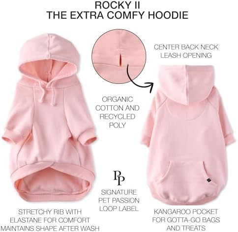 Pet Passion Rocky II Dog Hoodie, Pink, XXX-Small