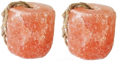 kathson Himalayan Salt Lick Salt Block on Rope for Horse Animals Mineral Salt Licks Natural Pink Licking Salt for Horses Deer Cattle Sheep and Other Livestock (2 Pcs,4.8-6.6 lbs)