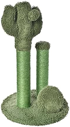 Amazon Basics Cat Scratching Post, Indoor Cactus Triple Posts for Cats & Kittens with Dangling Ball, Large, 27"H, Green