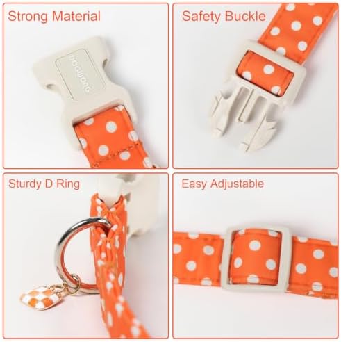 DOGWONG Fall Orange Polka Dog Collar, Cute Polka Dots Dog Collar,Girl Female Dogs Collars for Medium Lrage Dogs, Neck 15.3-23.6 inches