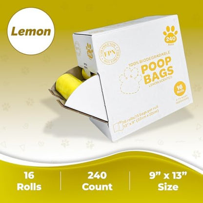 Dog Poop Bags Lemon Scented 16 Rolls 240 Count Biodegradable Pet Waste Bags Leak Resistant with Fresh Lemon Scent Fit Most Dispensers for Small & Large Dogs