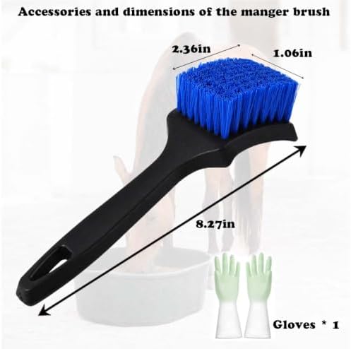 2 Pack Livestock Trough Cleaning Brushes with Protective Gloves, Heavy Duty Plastic Scrub Brush with Non-Slip Handle, Compatible with Horse Water Troughs, Buckets, Feed Tubs, Barns and Farm Supplies