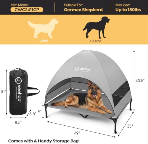 Veehoo Outdoor Dog Bed with Canopy, Cooling Elevated Dog Shade for Outside
