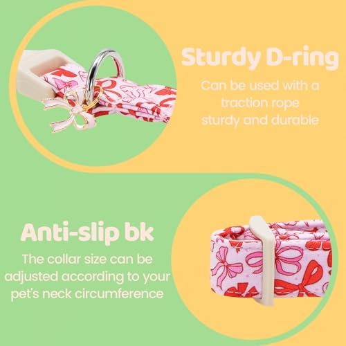 Dog Collars, Cute Pink Bow Print Pet Collar Holiday Durable Adjustable Pendant Gift Collar with Quick Release Plastic Buckle for X-Small Dogs