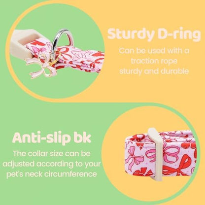 Dog Collars, Cute Pink Bow Print Pet Collar Holiday Durable Adjustable Pendant Gift Collar with Quick Release Plastic Buckle for X-Small Dogs