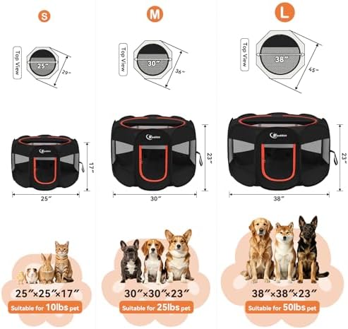 Siedihit Dog Playpen, Large Puppy Crate Tent Cage Indoor Outdoor,Black
