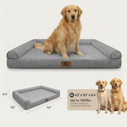Sytopia 42 Inch Indestructible Dog Beds for Large Dogs, Chew Proof Orthopedic Egg Crate Foam Pet Bed with Washable Removable Cover and Anti-Slip Bottom, Grey