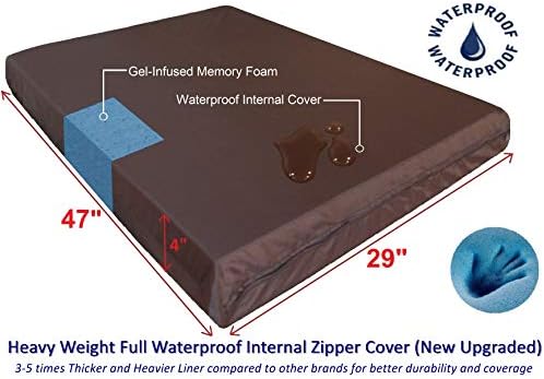 Dogbed4less Orthopedic Gel Memory Foam Pet Dog Bed, Waterproof Liner with External Microsuede Cover and Bonus Antislip Cover (Microsuede Gray, 47"X29"X4" Inches)