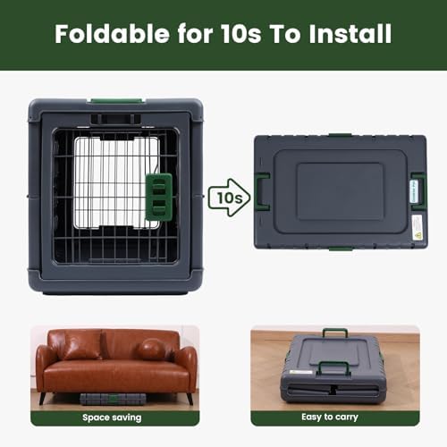 Collapsible Dog Crate for Large/Medium Dogs - 36" L Foldable Dog Cage No-Tool Assembly, Travel Dog Crate with 2 Wheels - Easy to Carry, Space-Saving, Indoor Outdoor Use,Dark Grey 36.4”L*22.84”W*25.8”H