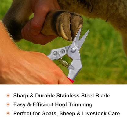 Goat Hoof Trimmers and Farrier Shears – Versatile Hoof, Wire, and Pipe Cutting Tool for Livestock – Silver (Silver-Red 2pack)