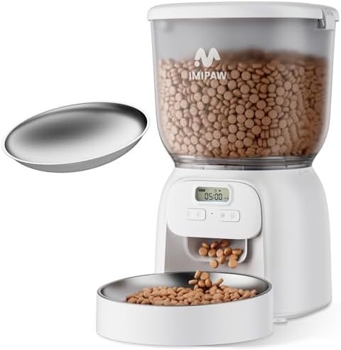 IMIPAW PET Automatic Cat Feeder: 4L Cat Food Dispenser Timed Precise Auto Feeder Programmable 1-6 Meals- Easy to Clean& Dual Power with Desiccant Bag Keeps Food Fresh- Reliable Pet Feeder for Cats
