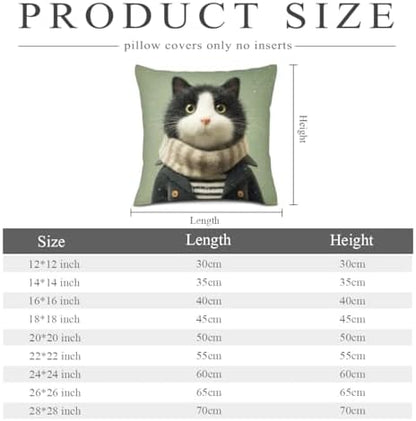 InkRain Winter Animal Cute Tuxedo Cat Pillow Cover 18x18 Inch Set of 2 Home Decor Decorative Cotton Linen Illustration Pillowcases for Living Room House Sofa