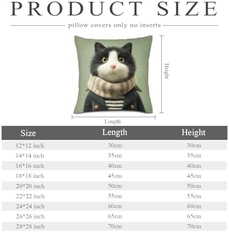 InkRain Winter Animal Cute Tuxedo Cat Pillow Cover 14x14 Inch Set of 2 Home Decor Decorative Cotton Linen Illustration Pillowcases for Living Room House Sofa