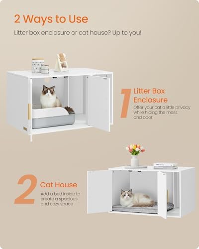 Feandrea Cat Litter Box Enclosure, Double Doors, 31.5 x 19.7 x 17.7 Inches