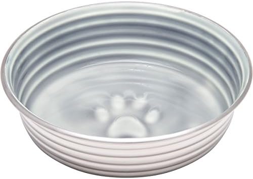 Loving Pets - Le BOL Dog Food Water Bowl Enamel Ceramic Bowl No Tip Stainless Steel Pet Bowl No Skid Spill Proof (Small, Parisian Gray)