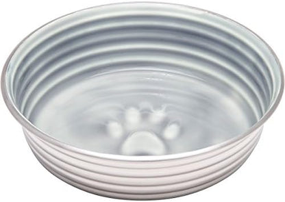 Loving Pets - Le BOL Dog Food Water Bowl Enamel Ceramic Bowl No Tip Stainless Steel Pet Bowl No Skid Spill Proof (Small, Parisian Gray)
