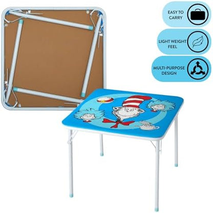 Idea Nuova 3-Piece Furniture Set with 1 Square Table & 2 Folding Chairs for Kids, Cat in The Hat