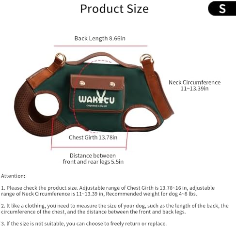 Wakytu Dog Lift Harness Dog Carrier Sling for Small Dogs & Cats,S
