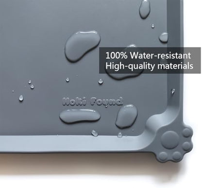 Hoki Found X-Large Silicone Non Slip Pet Dog Cat Bowl Mats - Waterproof Dog Cat Food Mats for Carpet - Gray