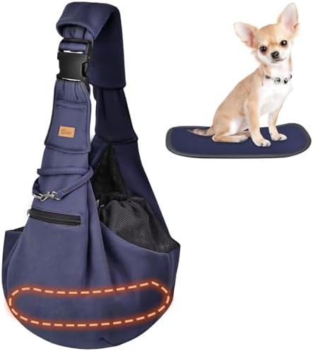 CUBY Adjustable Dog Cat Sling Carrier with Padded Hard Bottom Pet Carrier Sling Soft Carrying Puppy Bag for Small Dogs Cats Outdoor Travel(Blue Senior)