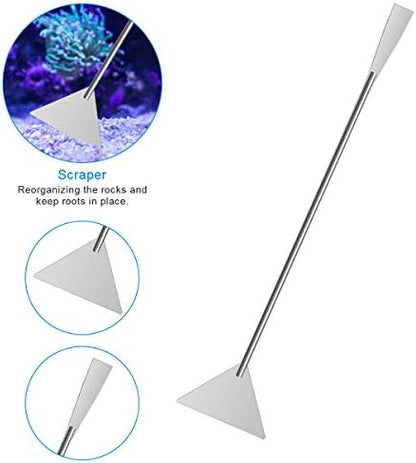 7 in 1 Aquarium Aquascape Tool Kit 15 inch, Aquatic Plant Extra Long Aquascaping Tool for Aquarium Fish Tanks Clean Accessories Set with Silver Tweezer Scissor Spatula, Fish Net, PH Paper, Bag