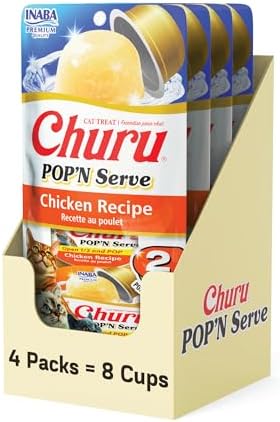 INABA Churu Pop'N Serve Jelly Cat Treat with Vitamin E & Taurine, 1.2 Ounce Cup, 8 Cups, Chicken Recipe