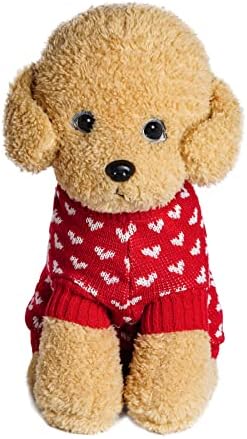 Dxhycc Dog Knitted Sweater Dog Heart Sweater Puppy Sweater Warm Soft Pet Holiday Clothes for Small Cats and Dogs (Red, S)